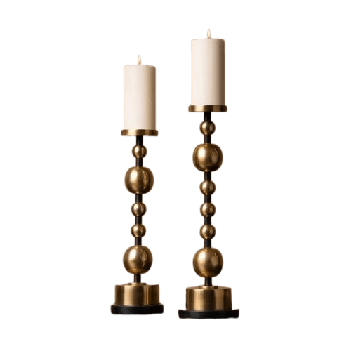  ALUMINIUM LONG PILLAR CANDLE HOLDER SET OF 2 (POLISH)